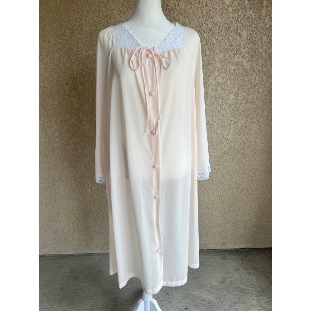 Vintage Miss Elaine 1970s Pink Lace Nightgown Button Front ILGWU Made in USA - Picture 2 of 10